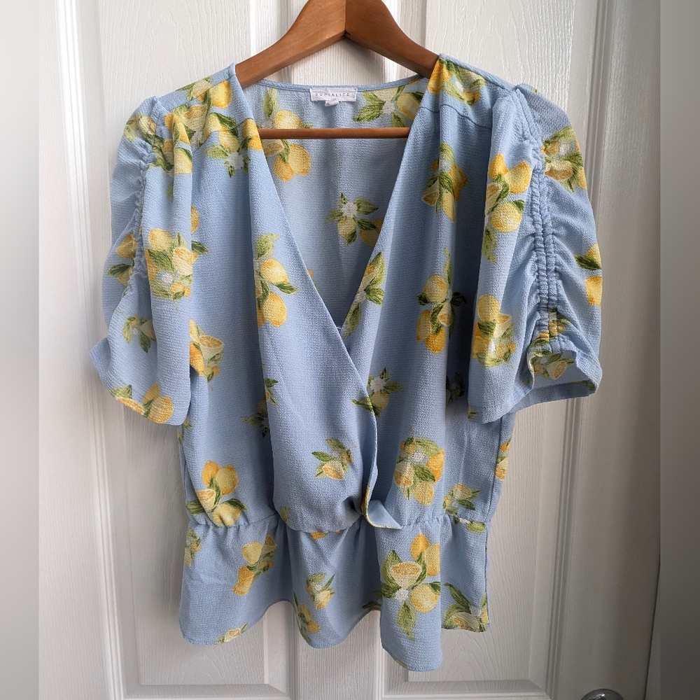 Socialite Light Blue Lemon-Print Top